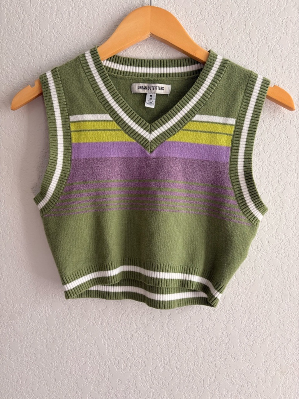 Urban Outfitters Olive & Lavender V-Neck Striped Sweater Vest